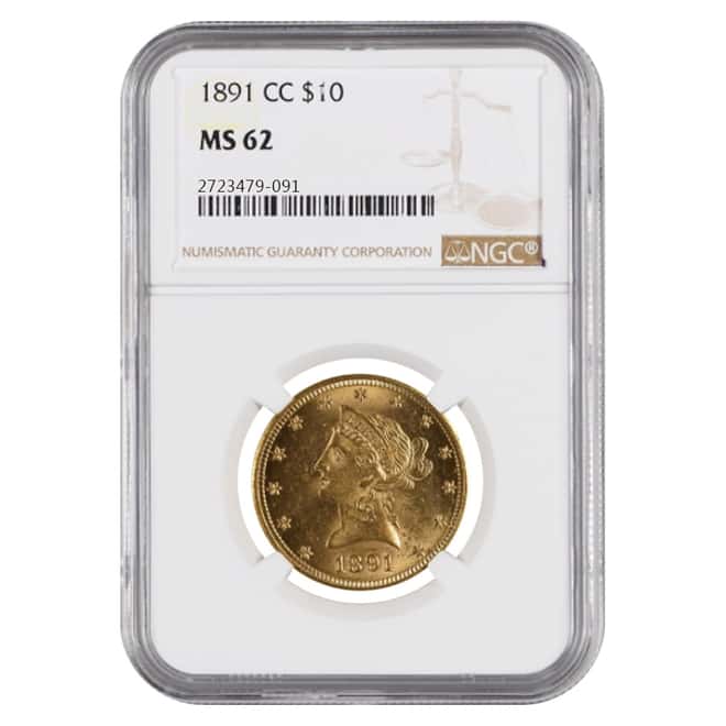 1891 CC $10 Liberty Head Gold Eagle Coin NGC MS 62