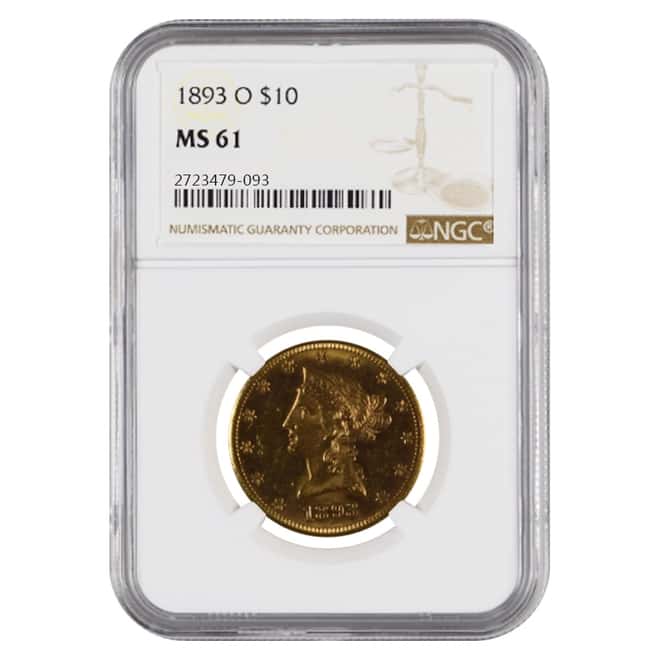 1893 O $10 Liberty Head Gold Eagle Coin NGC MS 61