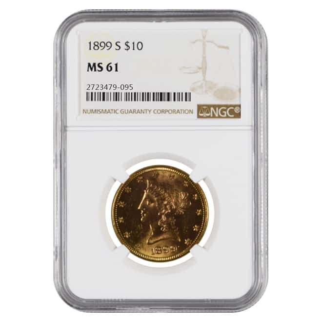 1899 S $10 Liberty Head Gold Eagle Coin NGC MS 61