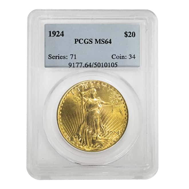1924 $20 Gold Saint Gaudens Double Eagle Coin PCGS MS 64