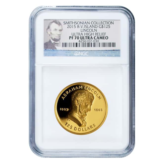 2015 1 oz Gold B.V.Islands $125 Lincoln Proof NGC PF 70 UCAM Ultra High Relief Coin (w/Box)