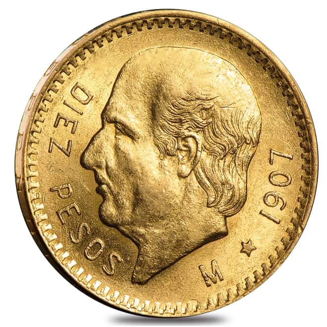 1907 Mexico 10 Pesos Gold Coin AU AGW .2411 oz