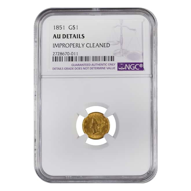 1851 $1 Liberty Head Gold Coin NGC AU Details