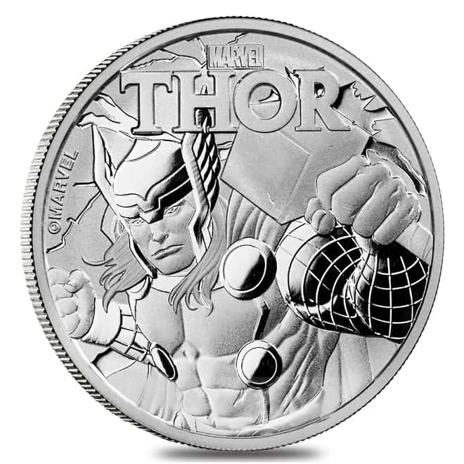 2018 1 oz Tuvalu Thor Marvel Series Silver Coin .9999 Fine Silver BU In Cap 