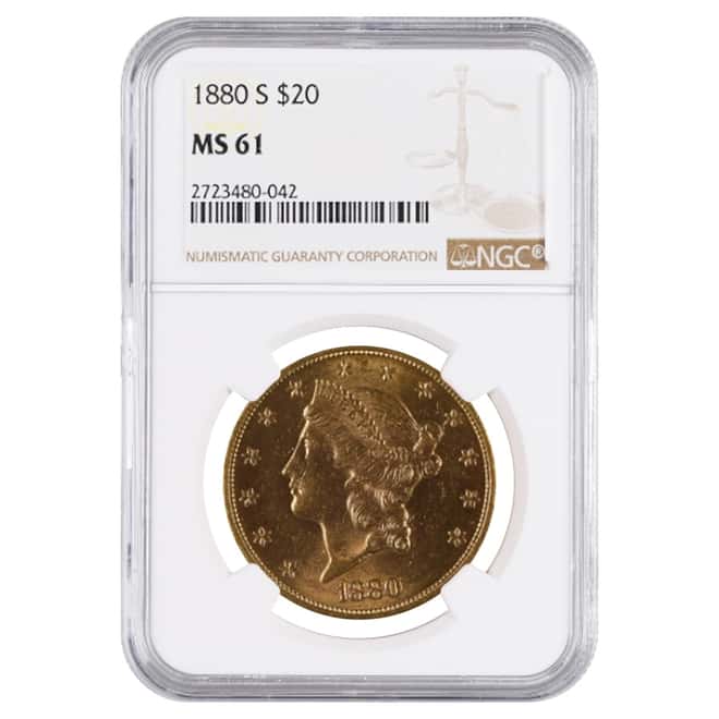1880 S $20 Liberty Head Double Eagle Gold Coin NGC MS 61