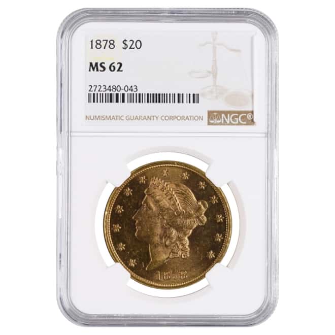 1878 $20 Liberty Head Double Eagle Gold Coin NGC MS 62