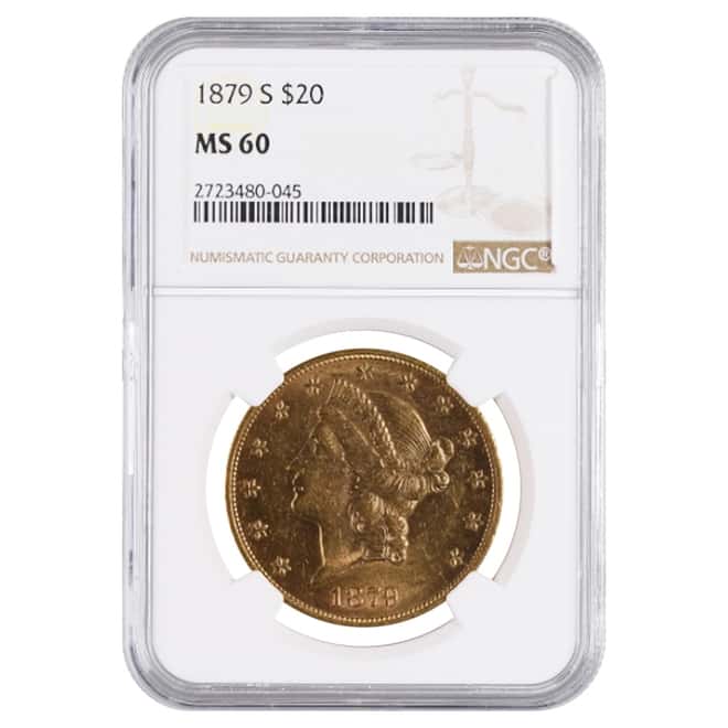 1879 S $20 Liberty Head Double Eagle Gold Coin NGC MS 60