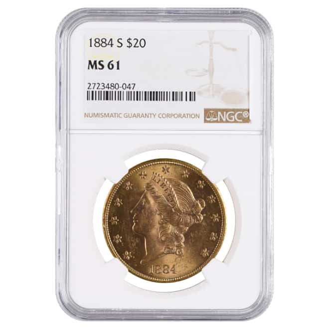 1884 S $20 Liberty Head Double Eagle Gold Coin NGC MS 61