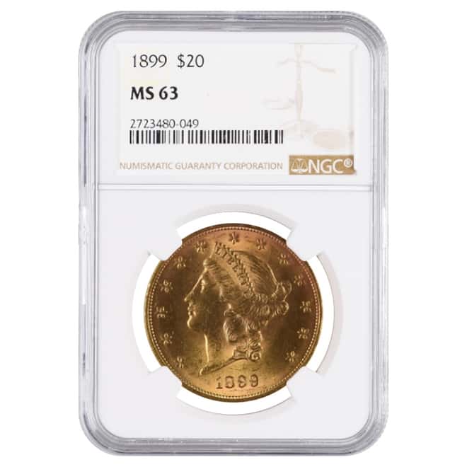 1899 $20 Liberty Head Double Eagle Gold Coin NGC MS 63