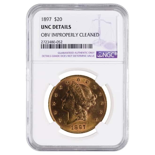 1897 $20 Liberty Head Double Eagle Gold Coin NGC UNC Details 