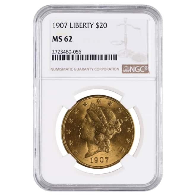 1907 $20 Liberty Head Double Eagle Gold Coin NGC MS 62