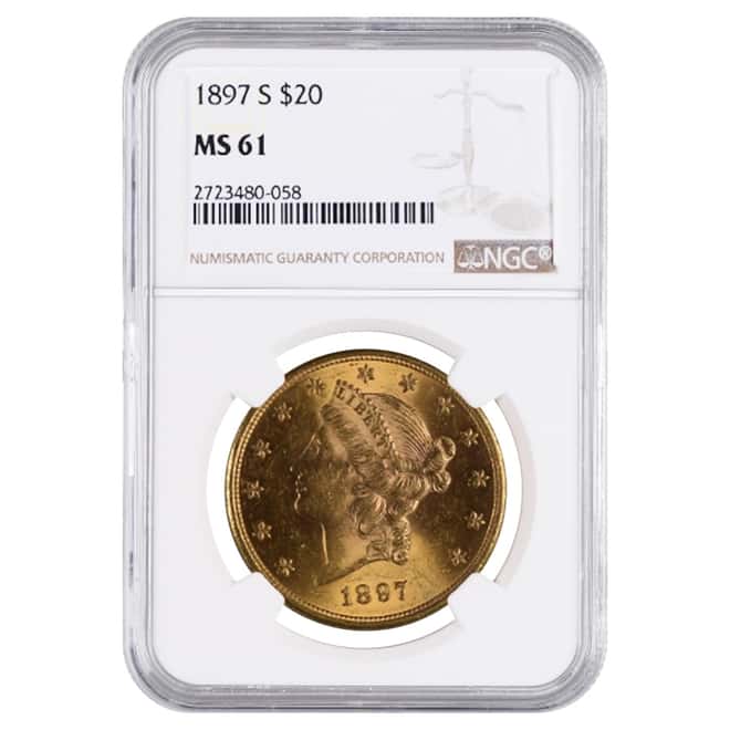 1897 S $20 Liberty Head Double Eagle Gold Coin NGC MS 61
