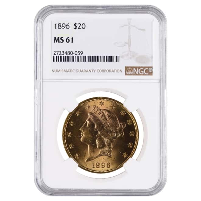 1896 $20 Liberty Head Double Eagle Gold Coin NGC MS 61