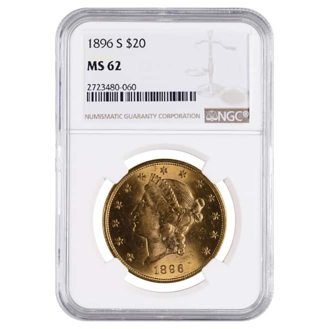 1896 S $20 Liberty Head Double Eagle Gold Coin NGC MS 62