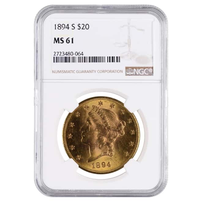 1894 S $20 Liberty Head Double Eagle Gold Coin NGC MS 61
