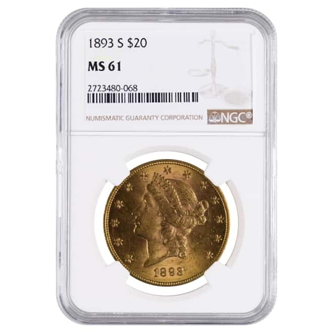 1893 S $20 Liberty Head Double Eagle Gold Coin NGC MS 61