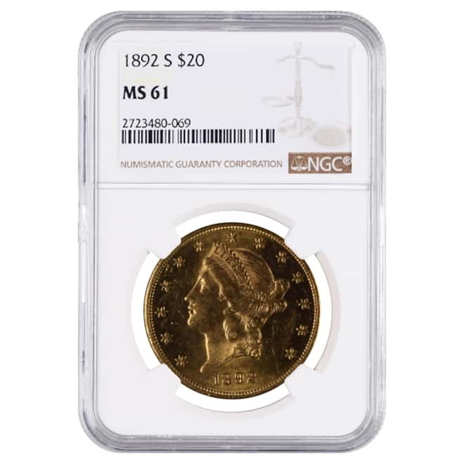 1892 S $20 Liberty Head Double Eagle Gold Coin NGC MS 61