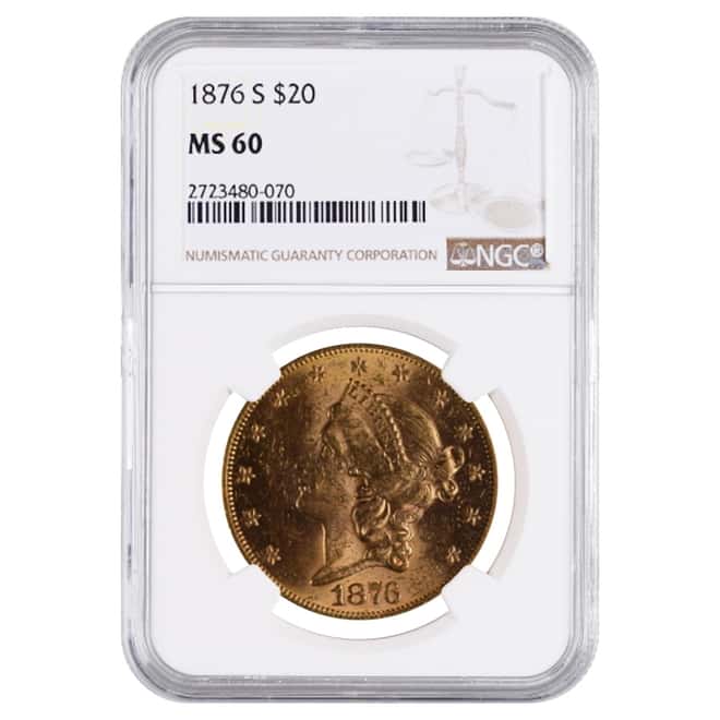 1876 S $20 Liberty Head Double Eagle Gold Coin NGC MS 60