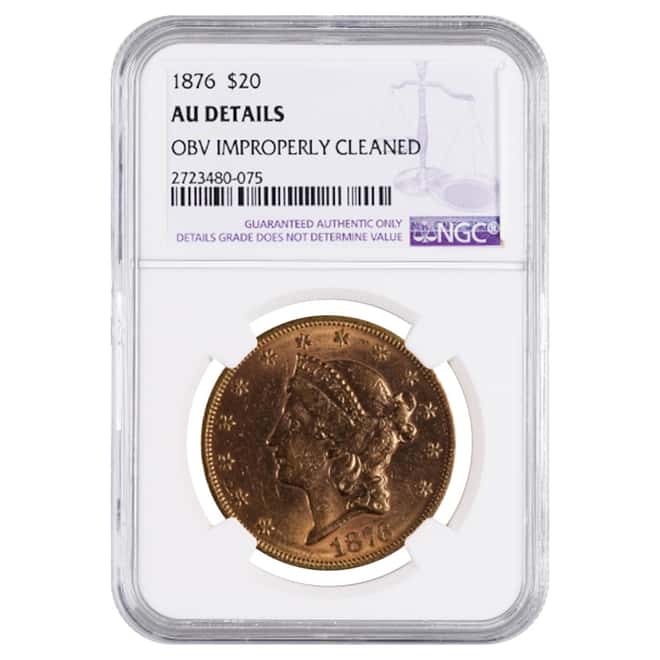 1876 $20 Liberty Head Double Eagle Gold Coin NGC AU Details