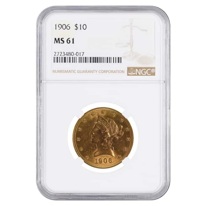 1906 $10 Liberty Head Gold Eagle Coin NGC MS 61