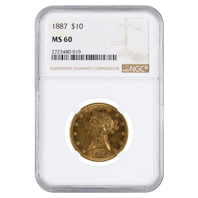 1887 $10 Liberty Head Gold Eagle Coin NGC MS 60