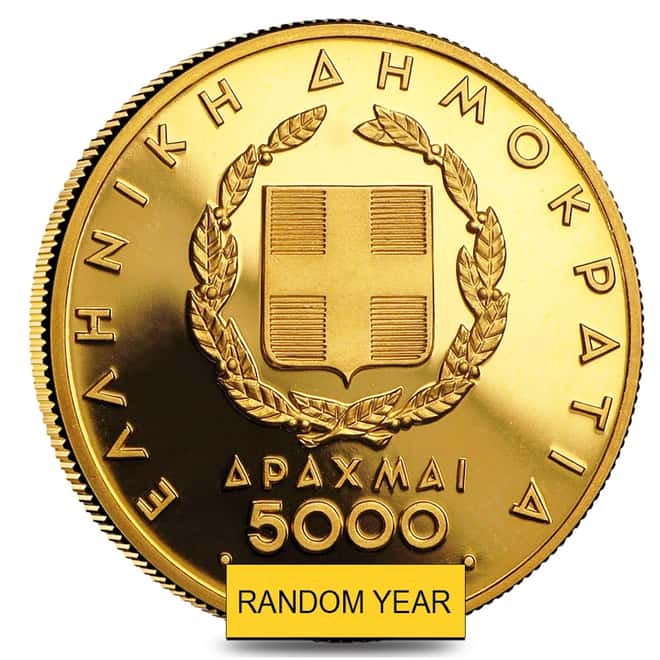 Greece 5000 Drachmai Pan-European Games Proof Gold Coin AGW 0.3617 oz (Random Year)