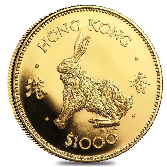 1987 Hong Kong $1000 Year of the Rabbit Proof Gold Coin AGW .4710 oz (w/Box & COA)