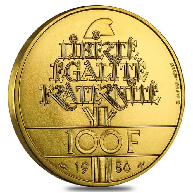 1986 France 100 Francs Statue of Liberty Gold Coin AGW .5 oz BU/Proof