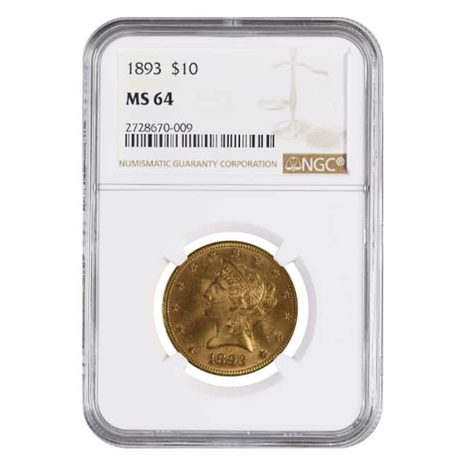 1893 $10 Liberty Head Gold Eagle Coin NGC MS 64