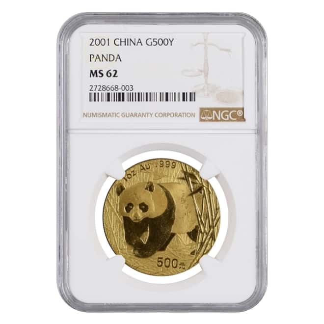 2001 1 oz Chinese Gold Panda 500 Yuan NGC MS 62