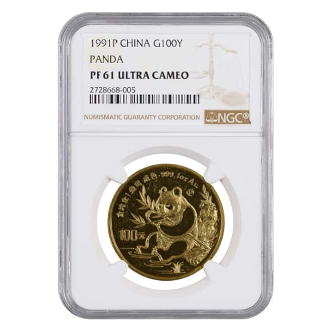 1991 P 1 oz Proof Gold Chinese Panda 100 Yuan NGC PF 61 UCAM
