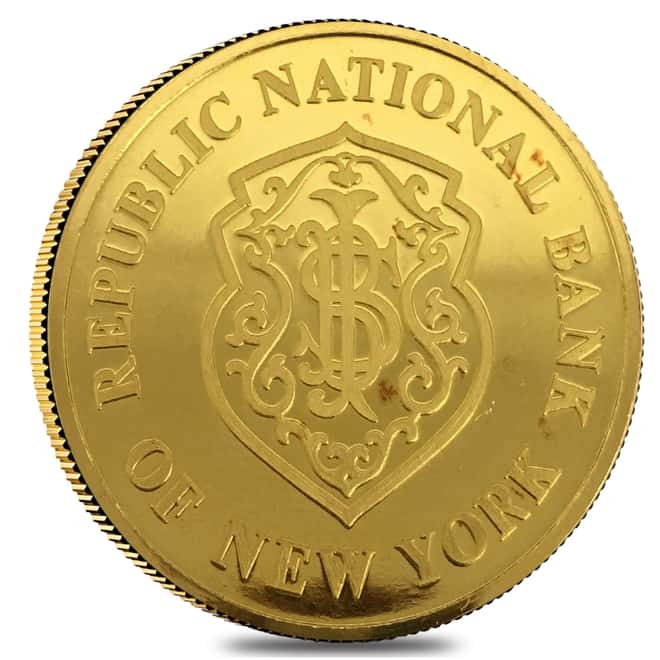 1 oz Johnson Matthey Republic National Bank Gold Round .9999 Fine