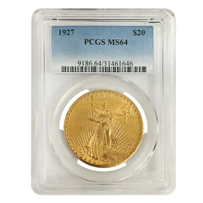1927 $20 Gold Saint Gaudens Double Eagle Coin PCGS MS 64
