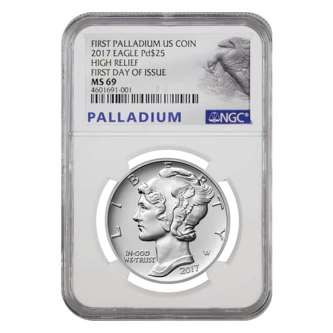 2017 1 oz Palladium American Eagle NGC MS 69 First Day of Issue