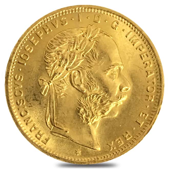 1892 Austria 8 Florins/20 Francs Gold Coin AU/BU AGW .1867 oz (Restrike) 