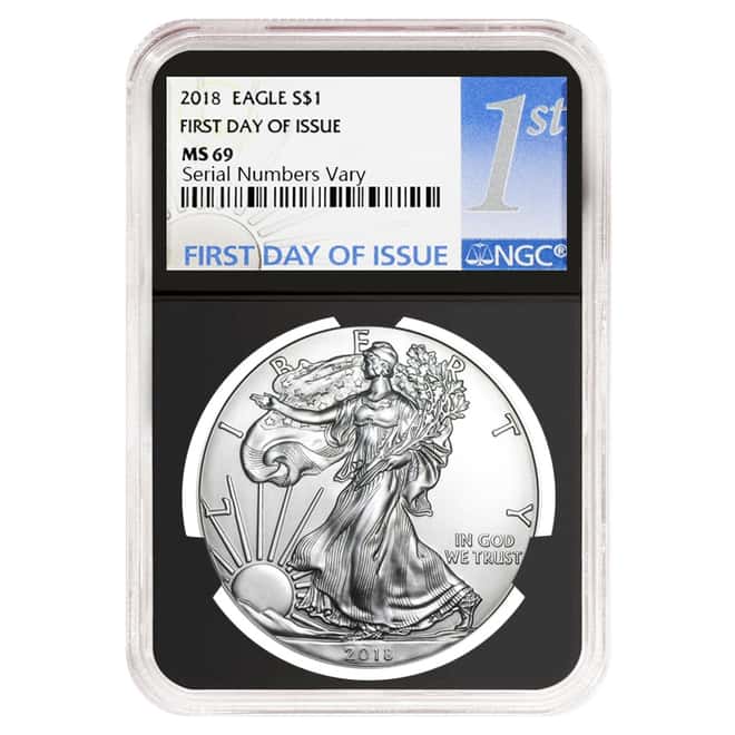 2018 1 oz Silver American Eagle $1 Coin NGC MS 69 First Day of Issue (Retro)