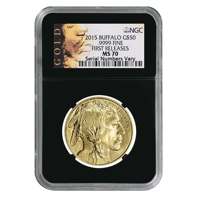 2015 1 oz $50 Gold American Buffalo NGC MS 70 First Releases (Indian Head Label Retro)