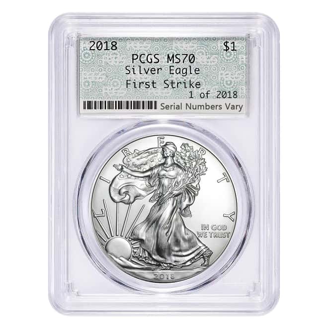 2018 1 oz Silver American Eagle $1 Coin PCGS MS 70 First Strike 1 of 2018 (Doily) 