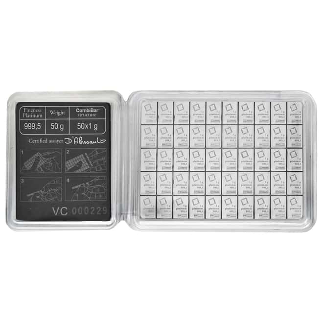 50 x 1 gram Platinum Valcambi CombiBar .9995 Fine (In Assay)