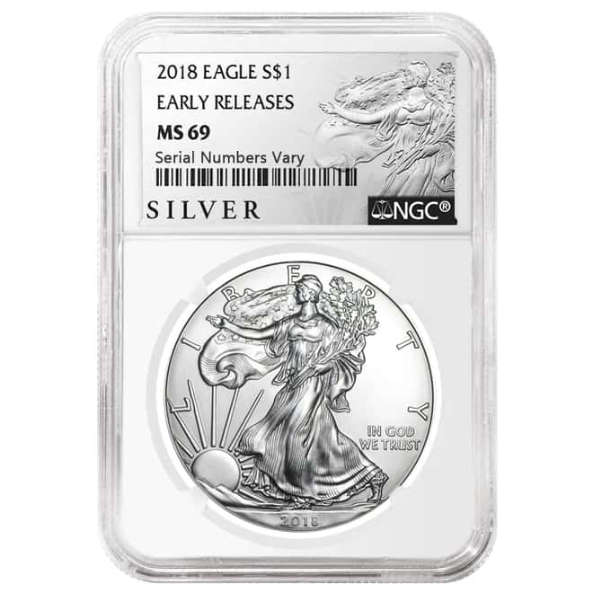 2018 1 oz Silver American Eagle $1 Coin NGC MS 69 Early Releases (Liberty Label) 