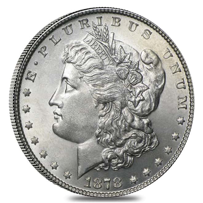1878 Silver Morgan Dollar 7 Tailfeathers Reverse of 78 BU