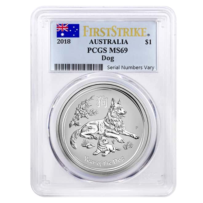 2018 1 oz Silver Year of The Dog Australia Perth Mint PCGS MS 69 First Strike