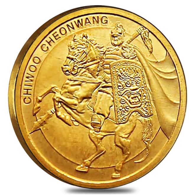 2017 1/10 oz South Korea Gold Chiwoo Cheonwang Medal BU (In Blue Assay)