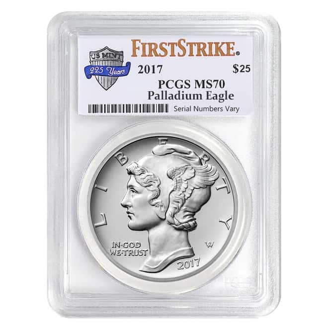 2017 1 oz Palladium American Eagle PCGS MS 70 First Strike (225th Annv.)