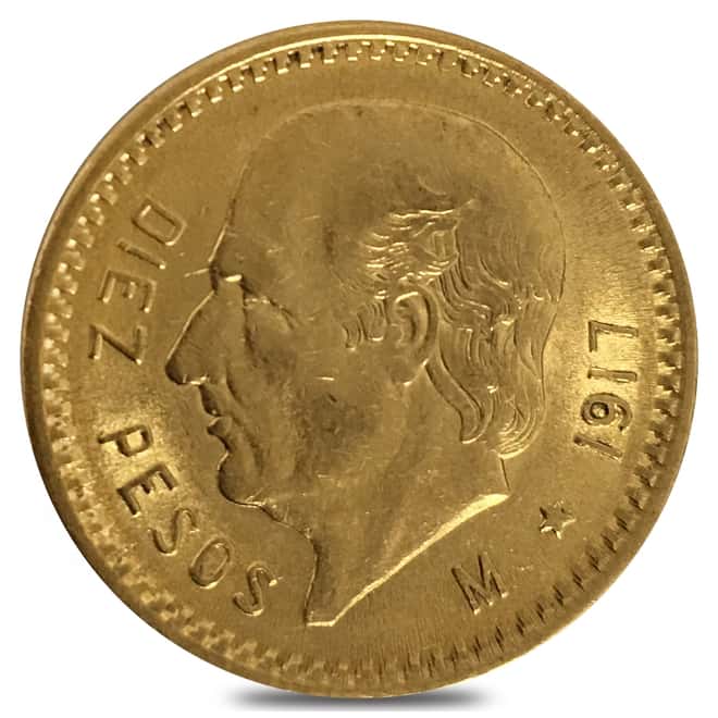 1917 Mexico 10 Pesos Gold Coin AU AGW .2411 oz
