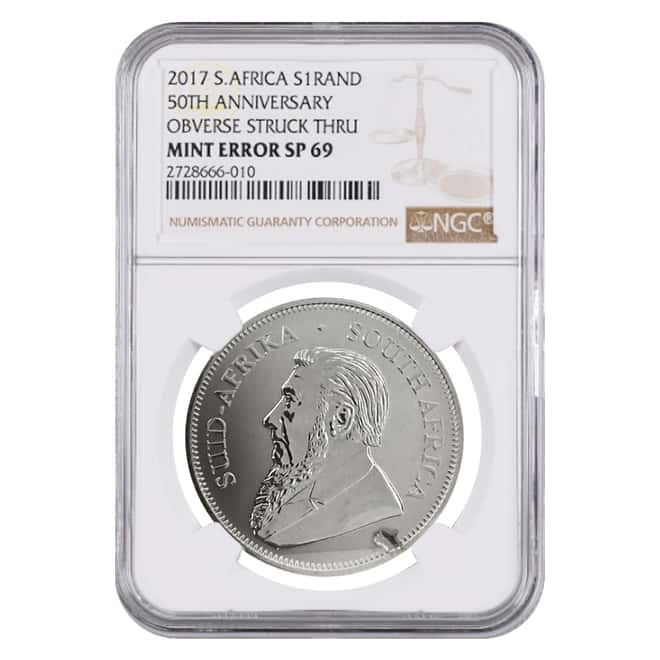 2017 South Africa 1 oz Silver Krugerrand NGC SP 69 Mint Error - 50th Annv. Privy