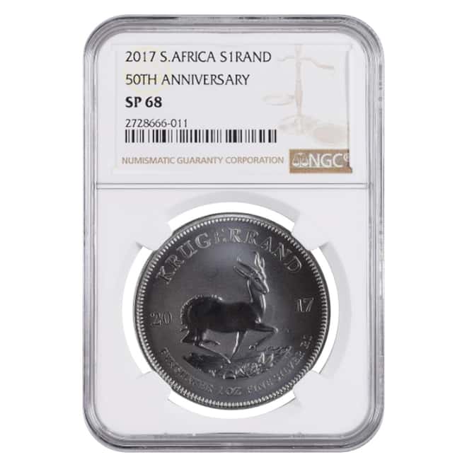2017 South Africa 1 oz Silver Krugerrand NGC SP 68 - 50th Annv. Privy