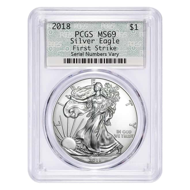 2018 1 oz Silver American Eagle $1 Coin PCGS MS 69 First Strike (Doily)