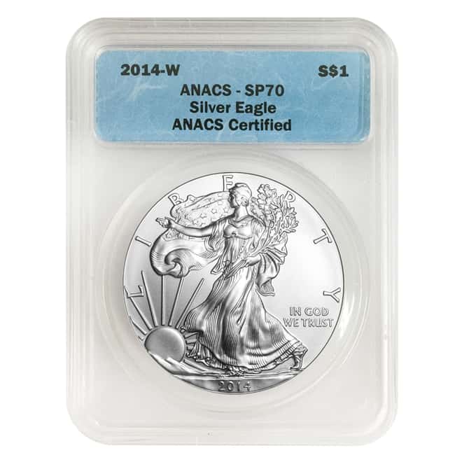2014 W 1 oz Burnished Silver American Eagle $1 Coin ANACS SP 70