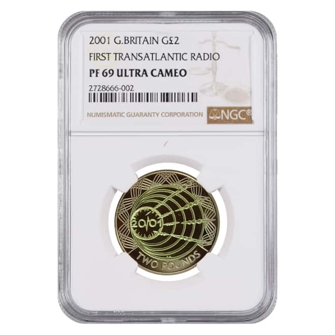 2001 Great Britain Proof Gold 2 Pounds Marconi Transatlantic Radio NGC PF 69 UCAM